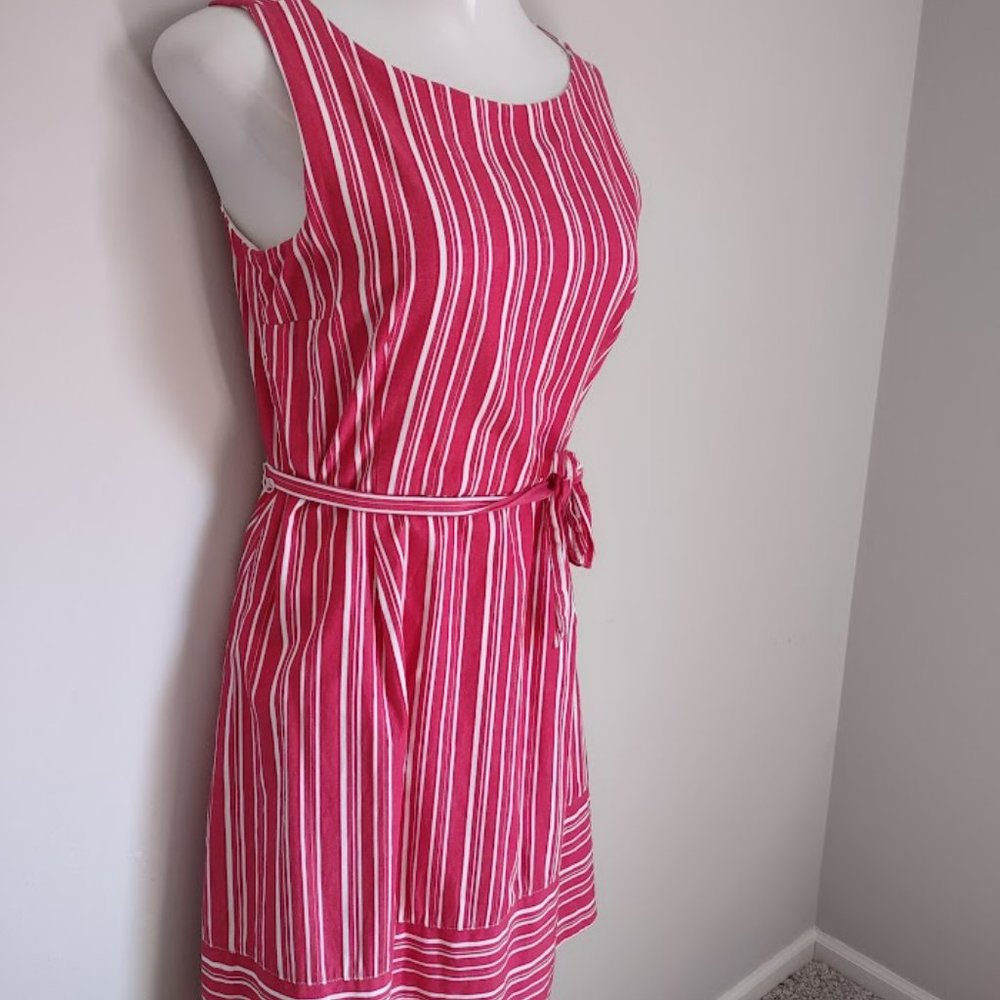 Lands' End Red and White Striped Sleeveless Cotton Dress Size 8 - Picture 2 of 7
